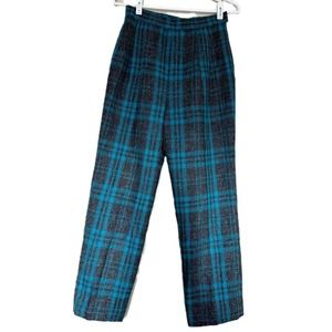 Vintage Wool Pants Size 8 Plaid Green Black High Waisted
